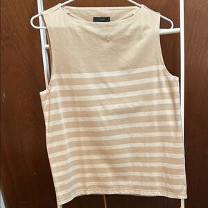 NWT J. Crew Tan + Cream Relaxed Boat Neck Sleeveless Knot Cotton Tee Small